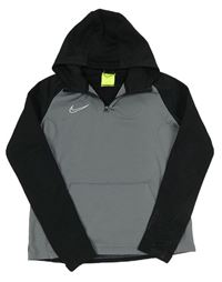 Šedo-černá sportovní funkční mikina s logem a kapucí Nike