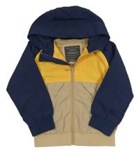 Tmavomodro-žlto-béžová šušťáková jesenná bunda s kapucňou Primark