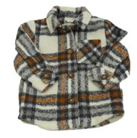 Bielo-sivo-hrdzavá kockovaná košeľová bunda Matalan