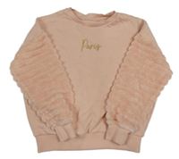 Svetloružová mikina s nápisom a chlpatymi rukávy F&F