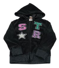 Čierna zamatová prepínaci mikina s nápisom a kapucňou Cherokee