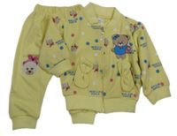 2set- žlutá puntíkatá propínací mikina s medvědy+ tepláky