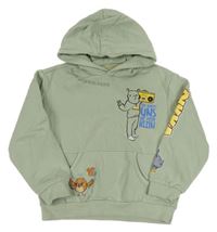 Zelenomodrá mikina s obrázkami a kapucňou