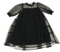 Čierna šatová šifonovo/tylová tunika s bodkami Next