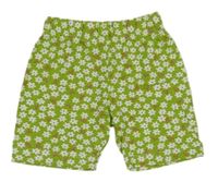 Zelené elastické kraťasy s kvetinami