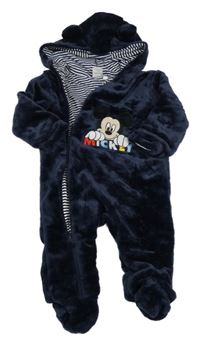Tmavomodrá chlpatá podšitá kombinéza s Mickeym a kapucňou Disney