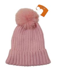 Nové - Růžová pletená čepice s bambulí 