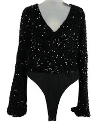 Nové - Dámske čierne zamatové flitrové body Boohoo