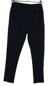 Dámské tmavomodré elastické kalhoty s knoflíky 