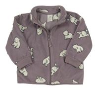 Fialová fleecová propínací mikina s ledními medvědy H&M