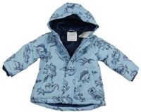Nové- Světlemodrá šusťáková zimní bunda s dinosaury a kapucí Primark