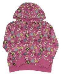 Ružová mikina s nápisy, obrázky a kapucňou