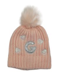 Světlerůžová čepce s písmenem, hvězdami a bambulí 