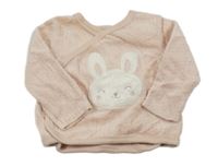 Svetloružová zamatová zavinovací mikina so zajícem C&A