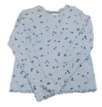 Světlemodré žebrované pyžamové triko s kytičkami H&M