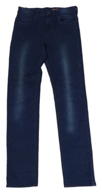 Tmavomodré teplákové skinny fit rifle Hema