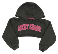 Tmavosivá crop mikina s nápisom a kapucňou Tu