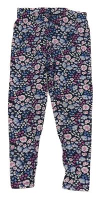 Tmavomodro-ružové kvetované legíny Kiki&Koko