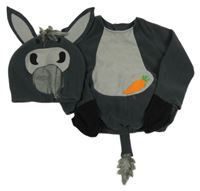 Kostým - 2set - Šedá fleecová vesta s mrkví a ocasem + čepice - oslík 