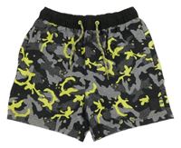 Sivo-čierno-neónově žlté army plážové kraťasy Next