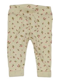 Smotanové rebrované legíny s kvítky