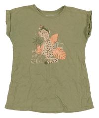 Khaki tričko so šelmou a lístečky in extenso