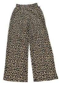 Béžovo-čierne leopardí voľné é nohavice