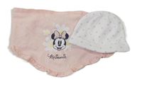 2set - biela čapica s hvězdami + světlerůžový šátek s Minnie