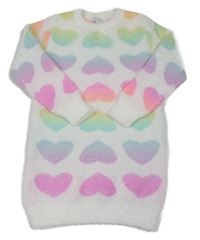 Bílé pletené chlupaté šaty s barevnými srdíčky Primark