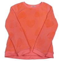 Neónově ružová chlpatá mikina so srdiečkami H&M