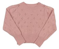 Svetloružový crop sveter s dirkovaným vzorom a korálkami Primark
