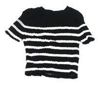 Čierno-biele pruhované rebrované crop pletené tričko H&M