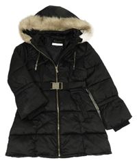Čierny šušťákový prešívaný zimný kabát s kapucňou River Island