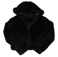 Čierna kožušinová podšitá crop bunda s kapucňou Matalan