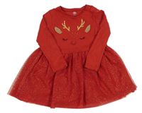 Červené bavlněno/tylové šaty se sobem F&F