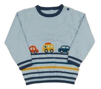 Světlemodro-tmavomodrý sveter s autami Nutmeg