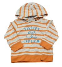 Šedo-oranžová pruhovaná mikina s obrázkem a kapucí Tom Tailor 