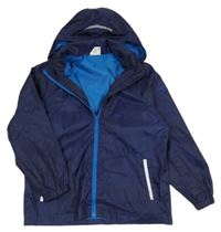 Tmavomodrá šusťáková jarní bunda s kapucí 