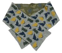Šedá/khaki pletená šála s dinosaury 