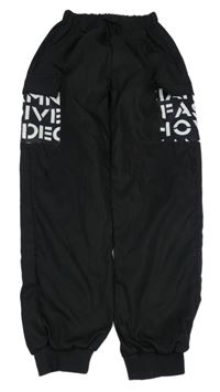 Černé šusťákové cargo cuff kalhoty s nápisy Shein 