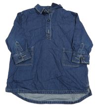 Tmavomodrá riflová polo halenková tunika riflového vzhledu Petit Bateau