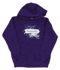 Tmavofialová mikina s potlačou a kapucňou Fruit of the Loom