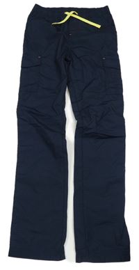 Tmavomodro-černé vzorované šusťákové cargo kalhoty Kids