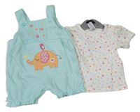 Nové - 2set - Pomněnkové laclové kraťasy se slonem + bílé květované tričko M&Co.