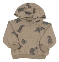 Béžová mikina s dinosaury a kapsou a kapucí M&S