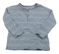 Modrošedo-pruhované triko s kapsou Tu