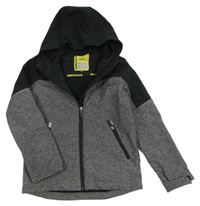 Tmavošedo/tmavomodrá melírovaná softshellová bunda s nápisem a kapucí C&A