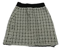 Smetanovo-svetlošedá -zlato-čierna kockovaná melírovaná úpletová sukňa