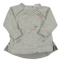 Světlešedá melírovaná teplá mikina s květy a volánkem Next