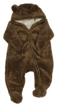 Tmavohnedá chlpatá podšitá kombinéza s kapucňou s uškami H&M